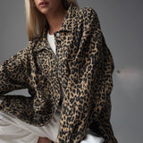 Street Leopard Print Denim Coat Female Loose Retro